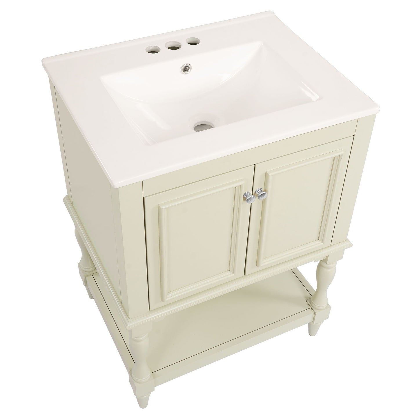 Modern Bathroom Vanity With Sink, Rectangular Cabinet With Open Shelf And Closed Storage