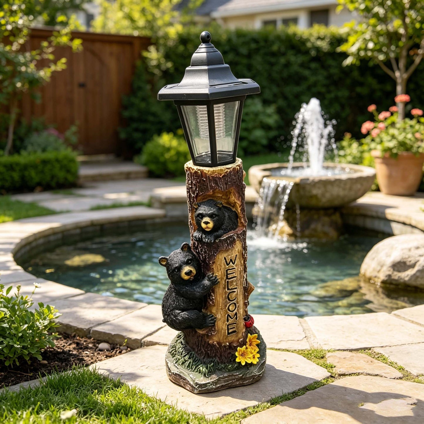 Solar-Powered Bear Welcome Statue
