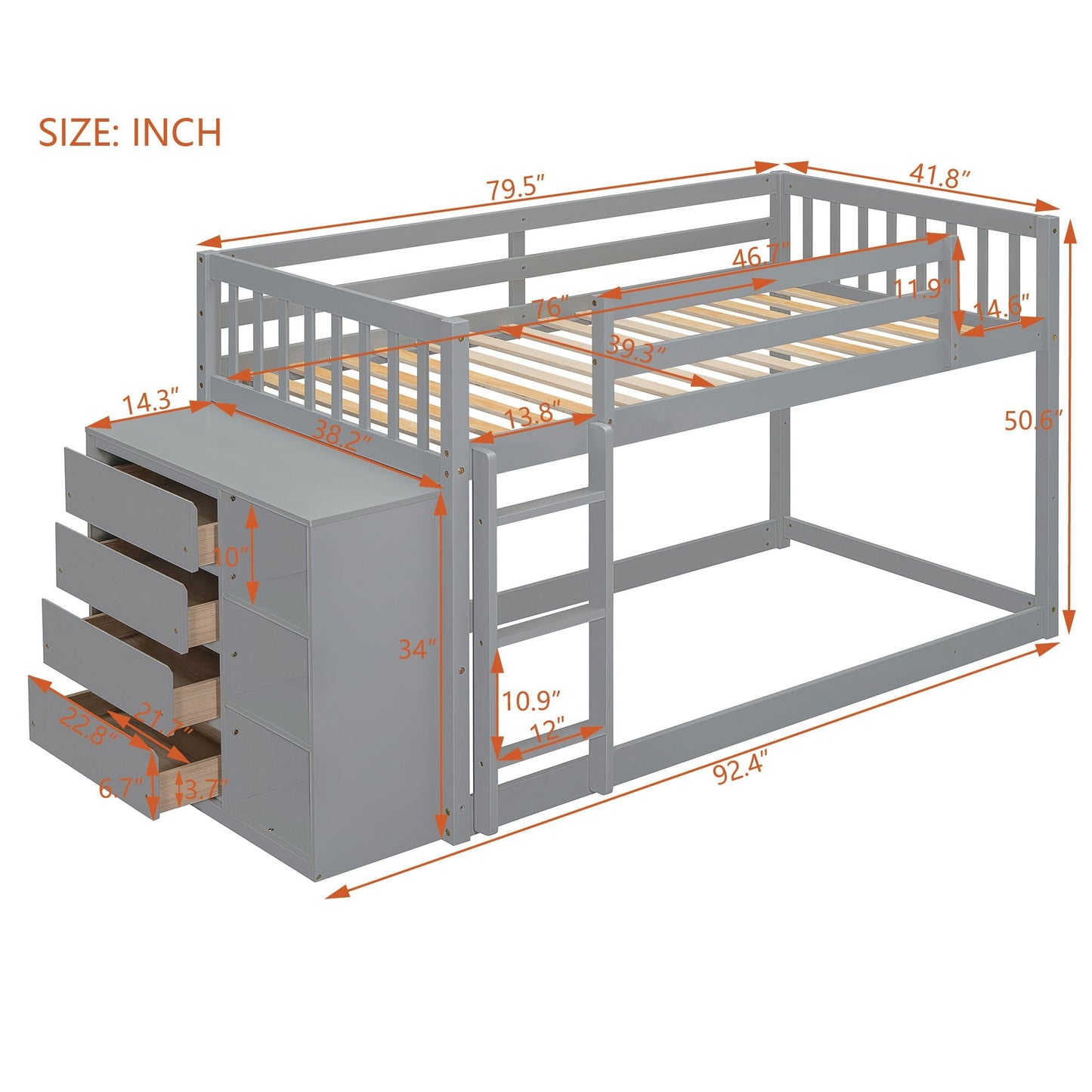 Bunk Bed With 4 Drawers and 3 Shelves