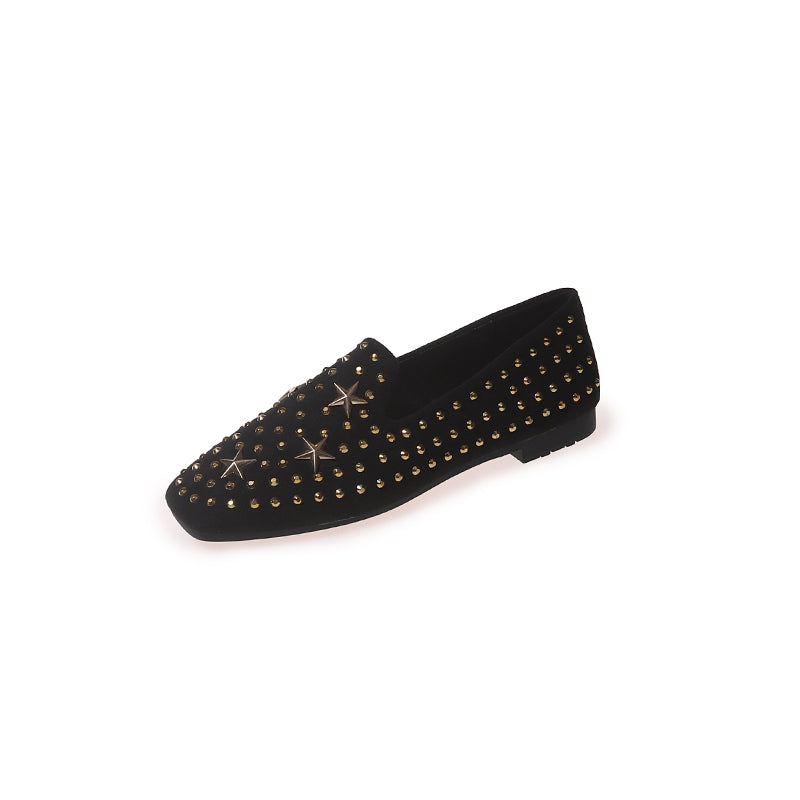 2026 Fall New Square Toe Rhinestone Flat Moccasins, Soft Sole Slip On Loafers For Wide Feet Women
