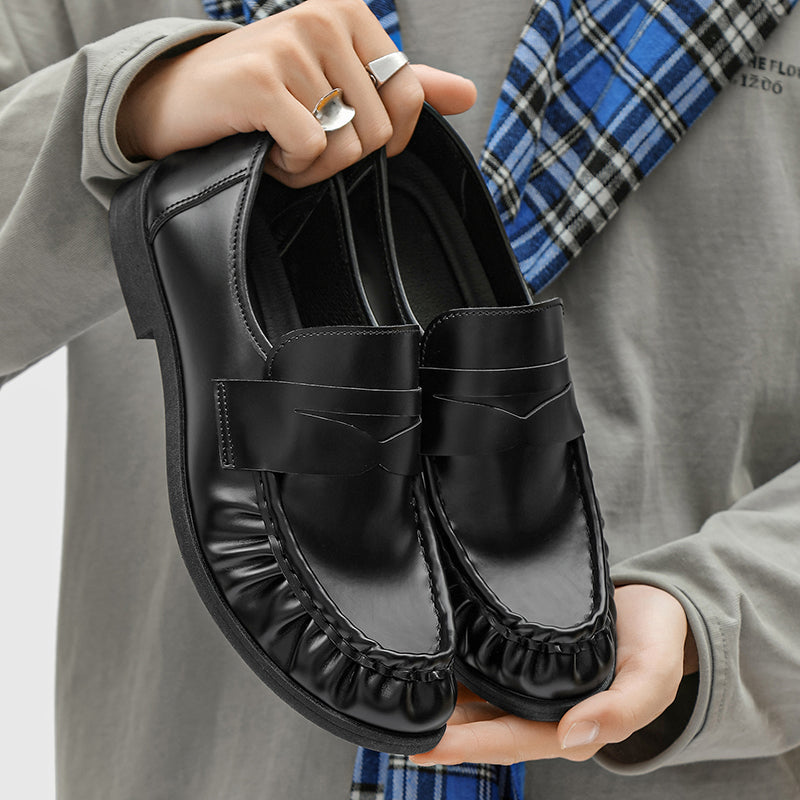 New Arrival Versatile Round Toe Men's Slip-On Shoes, Lazy Style Vintage Casual Leather Shoes, British Style Loafers