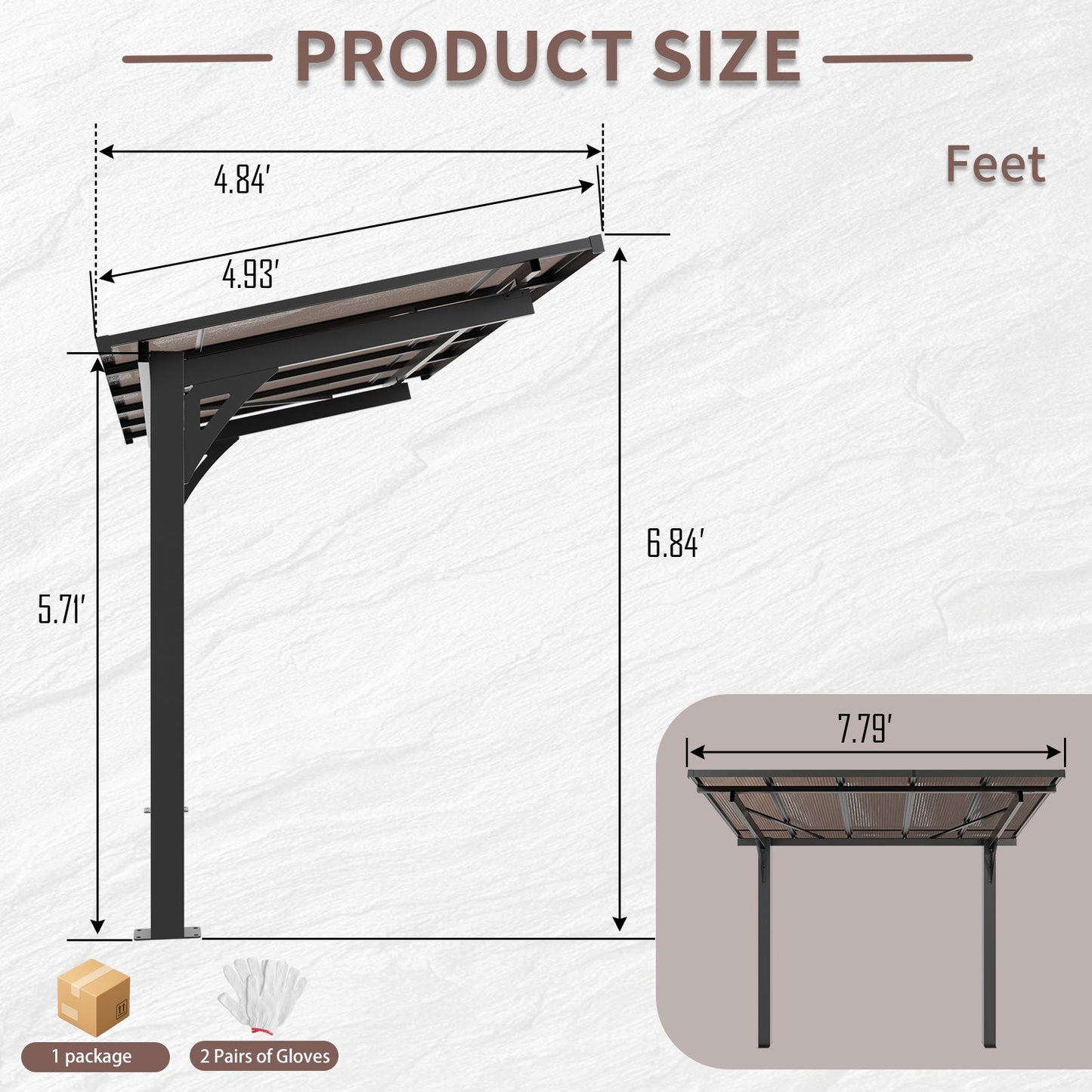 8x5ft Galvanized Steel Carport with Sloped PC Roof