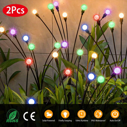 2Pcs Solar Firefly Lights Swaying Decorative Pathway Lamp IP65 Waterproof Landscape Patio Yard Night Light