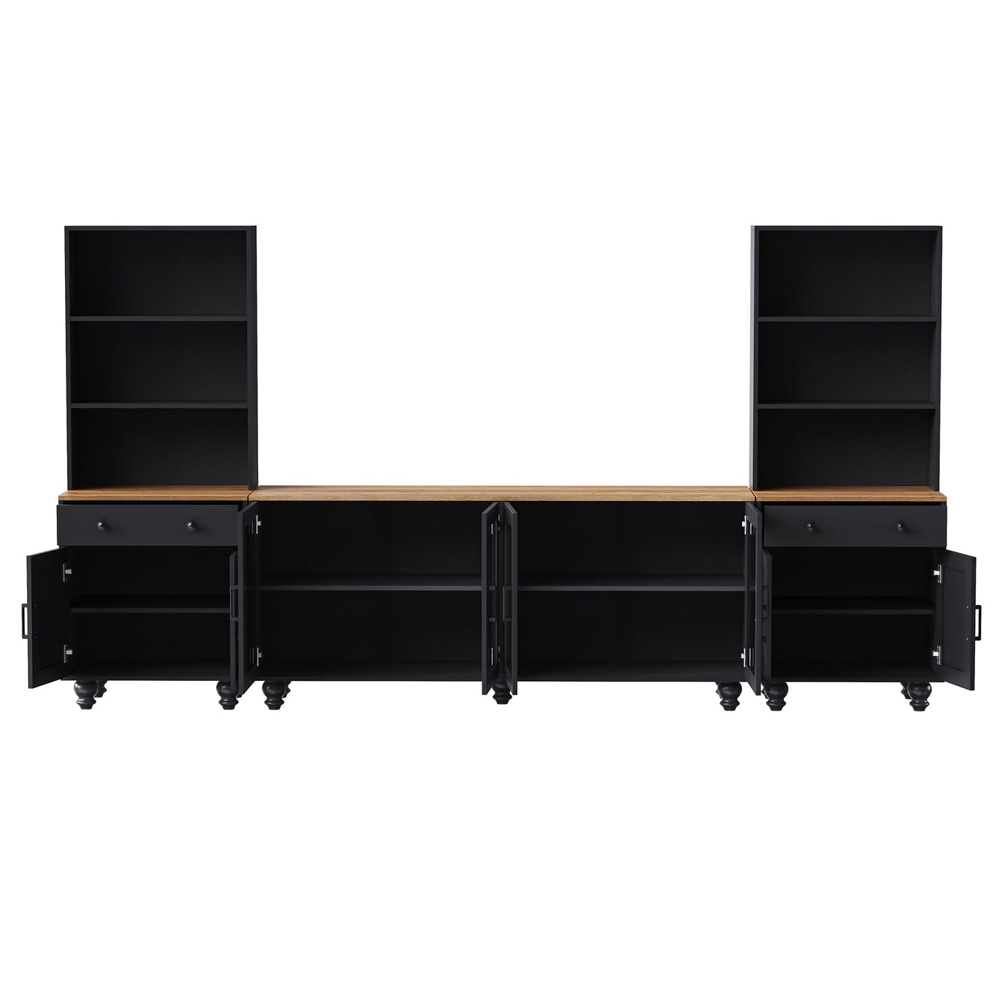 Farmhouse TV Stand With Solid Wood Gourd Shaped Legs For TVs Up To 70"
