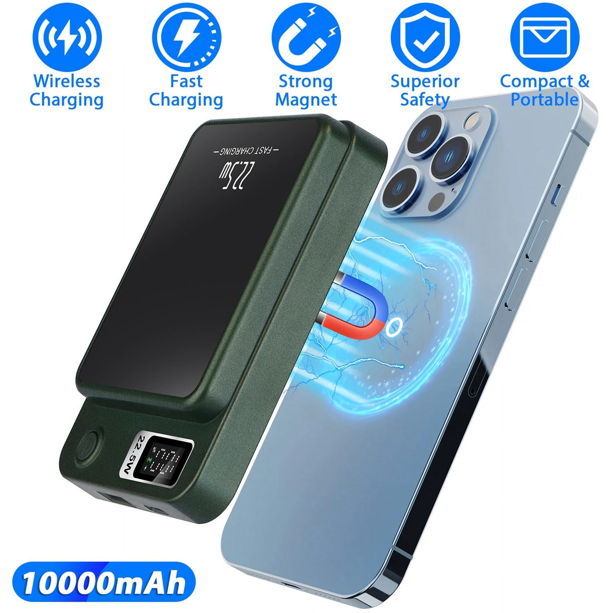 2 In 1 Magnetic Wireless Power Bank 10000mAh PD20W Fast Charger MagSafe Wireless Power Bank Fit for IOS Phones IOS Phone 14 Series And More