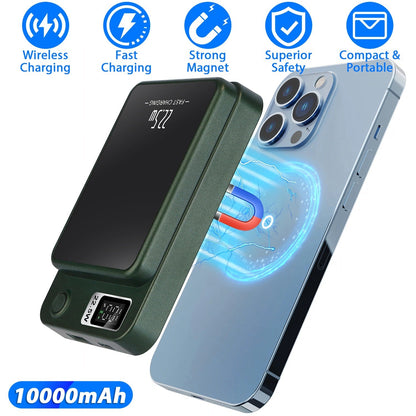 2 In 1 Magnetic Wireless Power Bank 10000mAh PD20W Fast Charger MagSafe Wireless Power Bank Fit for IOS Phones IOS Phone 14 Series And More