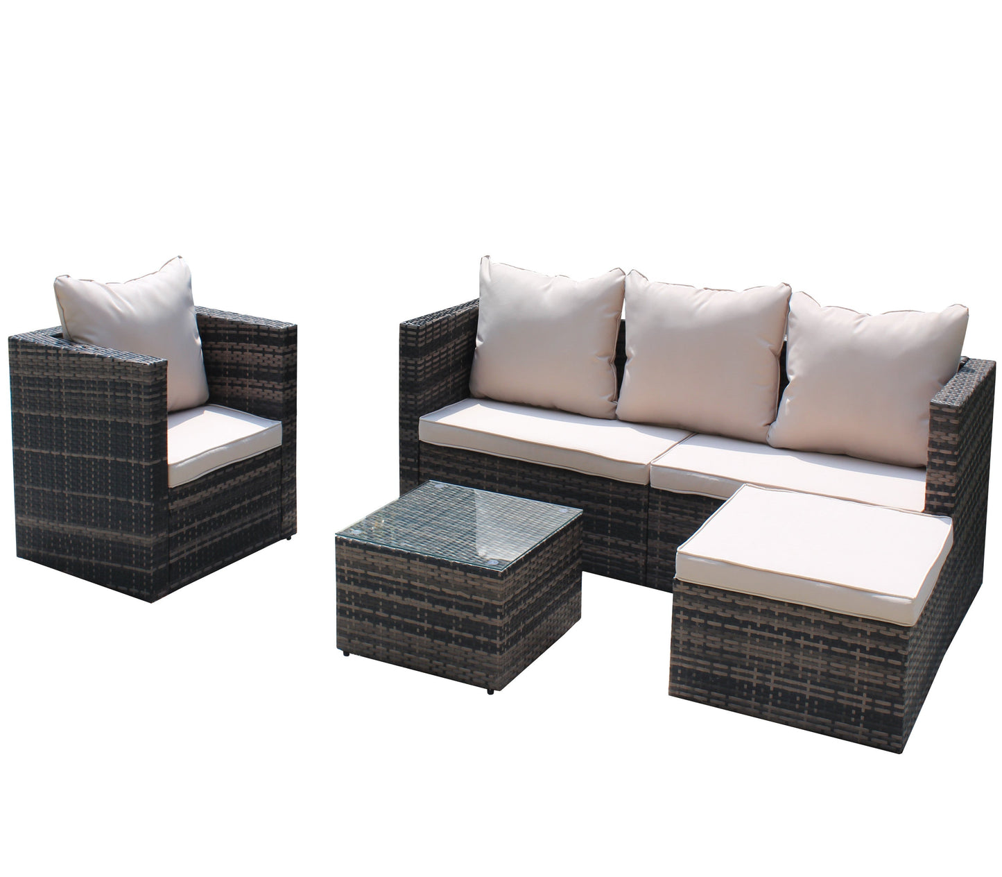 Rattan Patio Furniture Set Wicker Sofa Cushioned Sectional (4 Pieces, Brown)