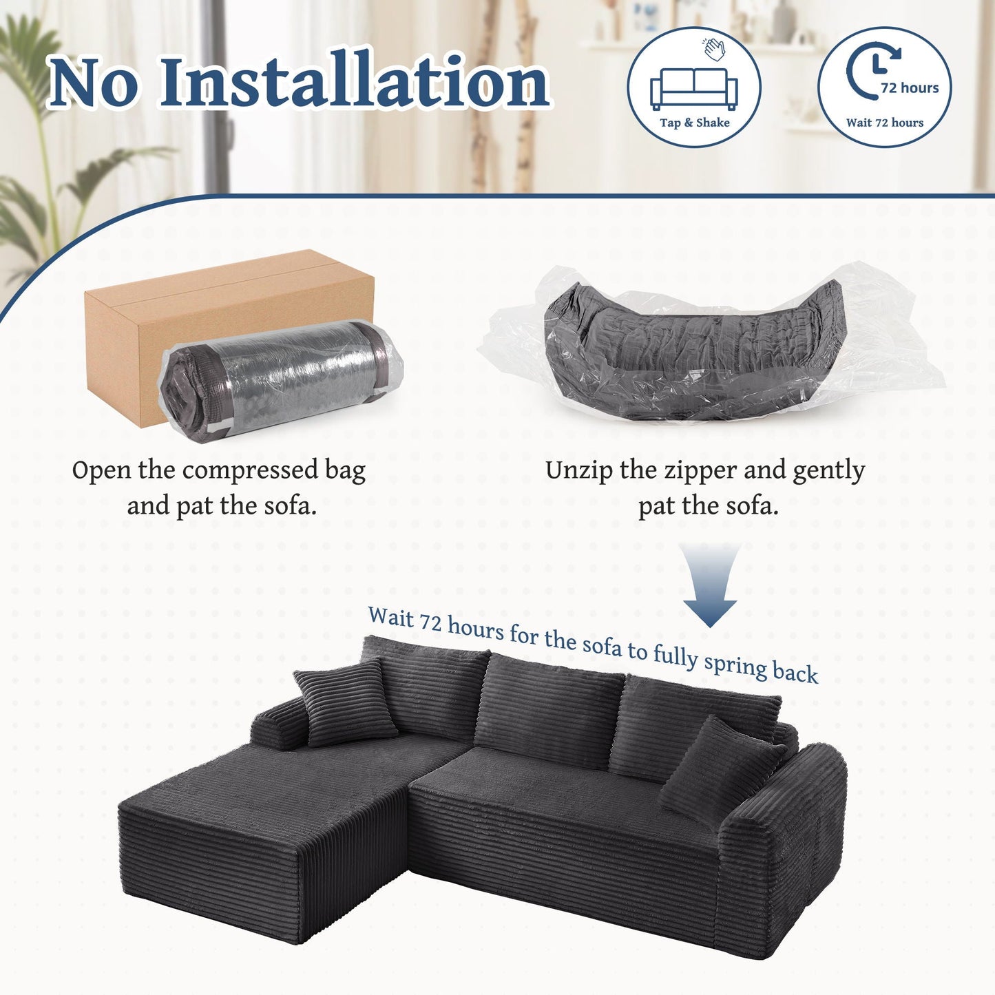 Modular Sectional With Arched Armrests, Includes 3 Back Cushions & 2 Throw Pillows