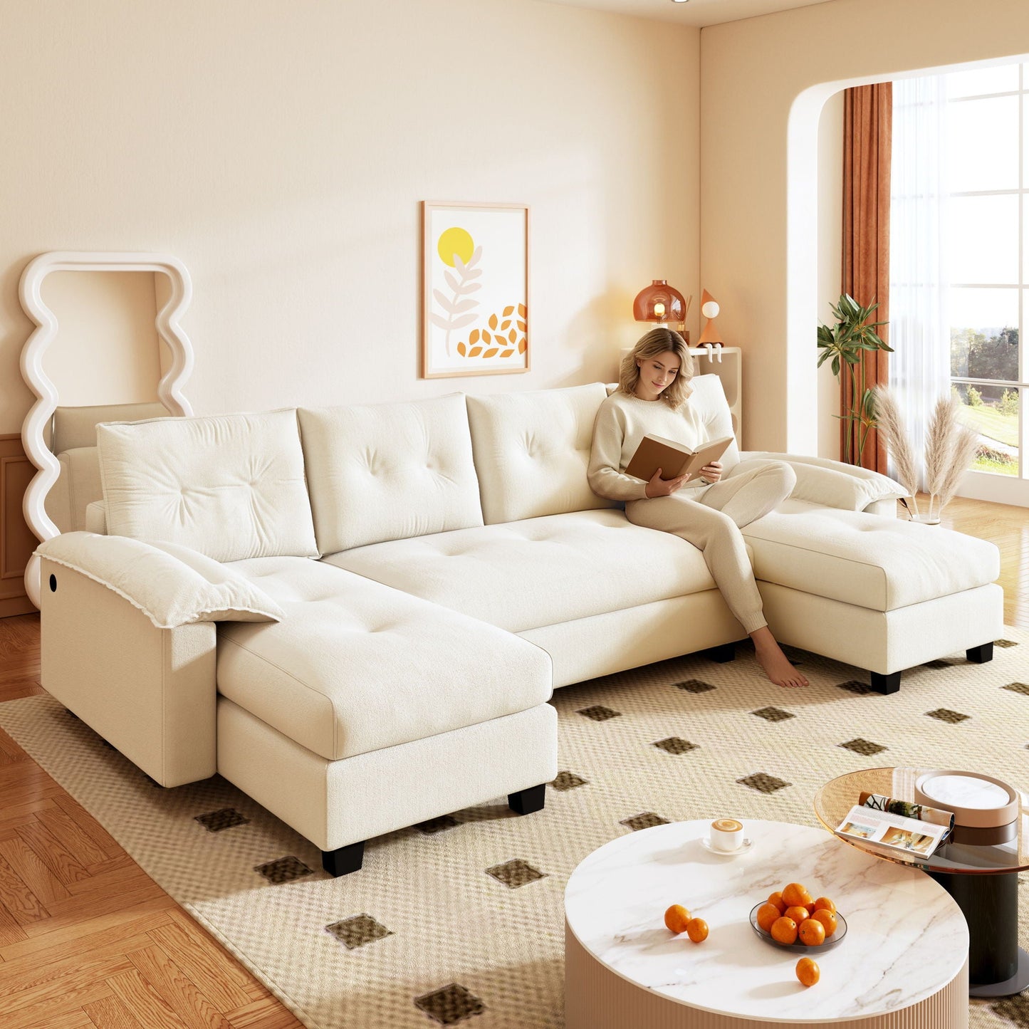 U-Shaped Sleeper Sofa With Pull Out Bed
