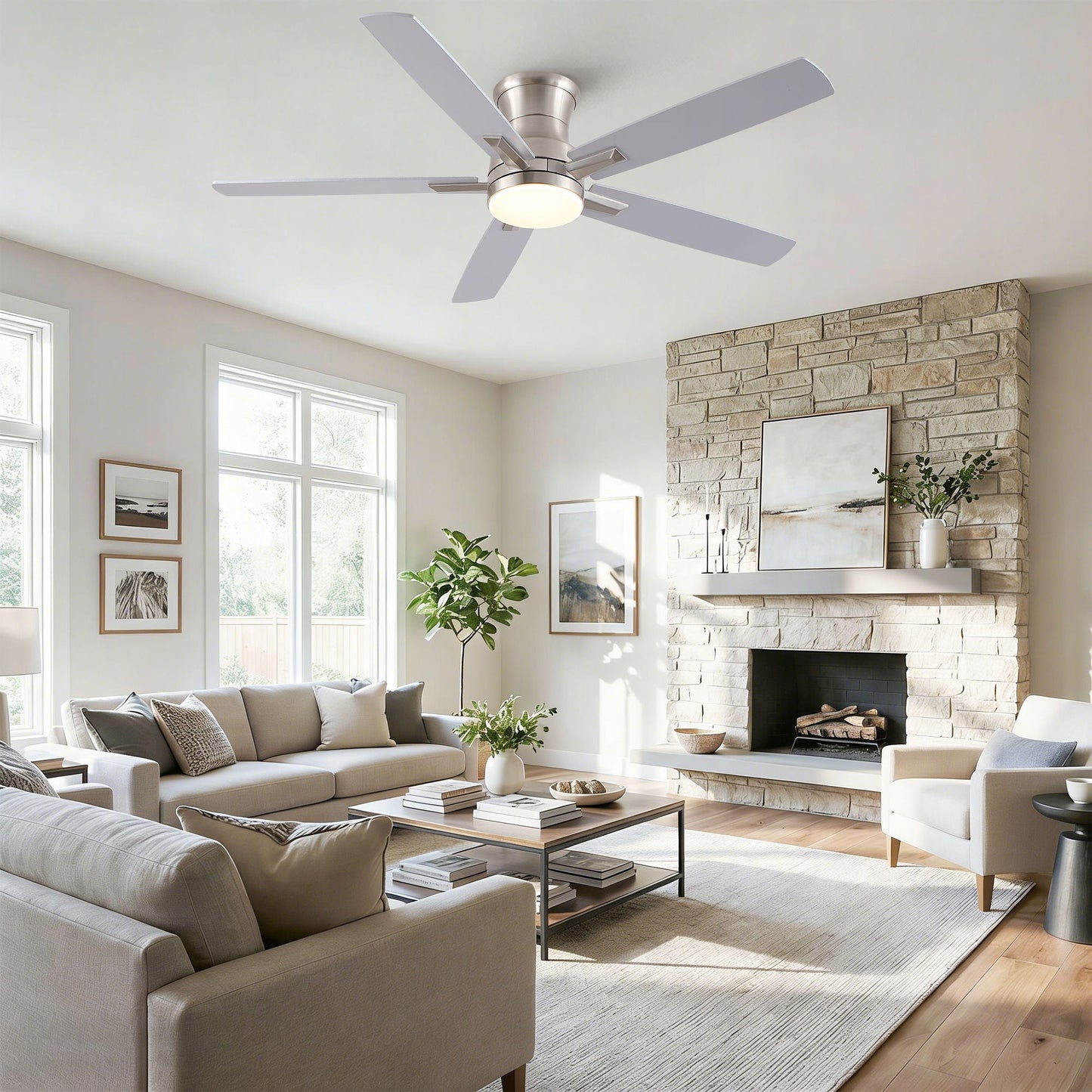 Mordern Flush Mount Ceiling Fan With Light And Remote Control