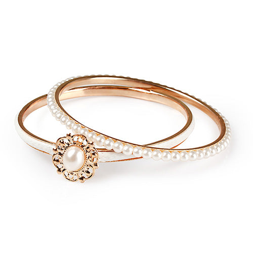 Gold 6-Piece Bangle Set with Imitation Pearls