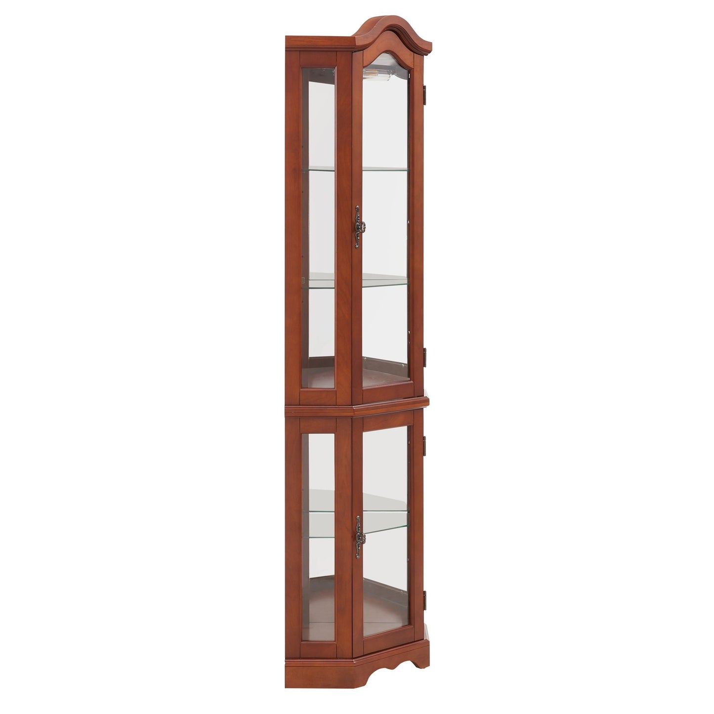 Corner Curio Cabinet With Lights, Adjustable Shelves, Mirrored Back - Walnut