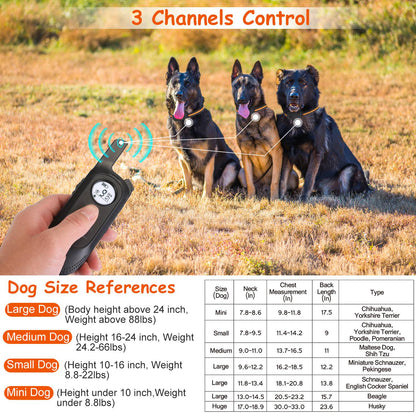 984FT Dog Training Collar IP65 Waterproof Pet Beep Vibration Electric Shock Collar 3 Channels Rechargeable Transmitter Receiver Trainer with Recording