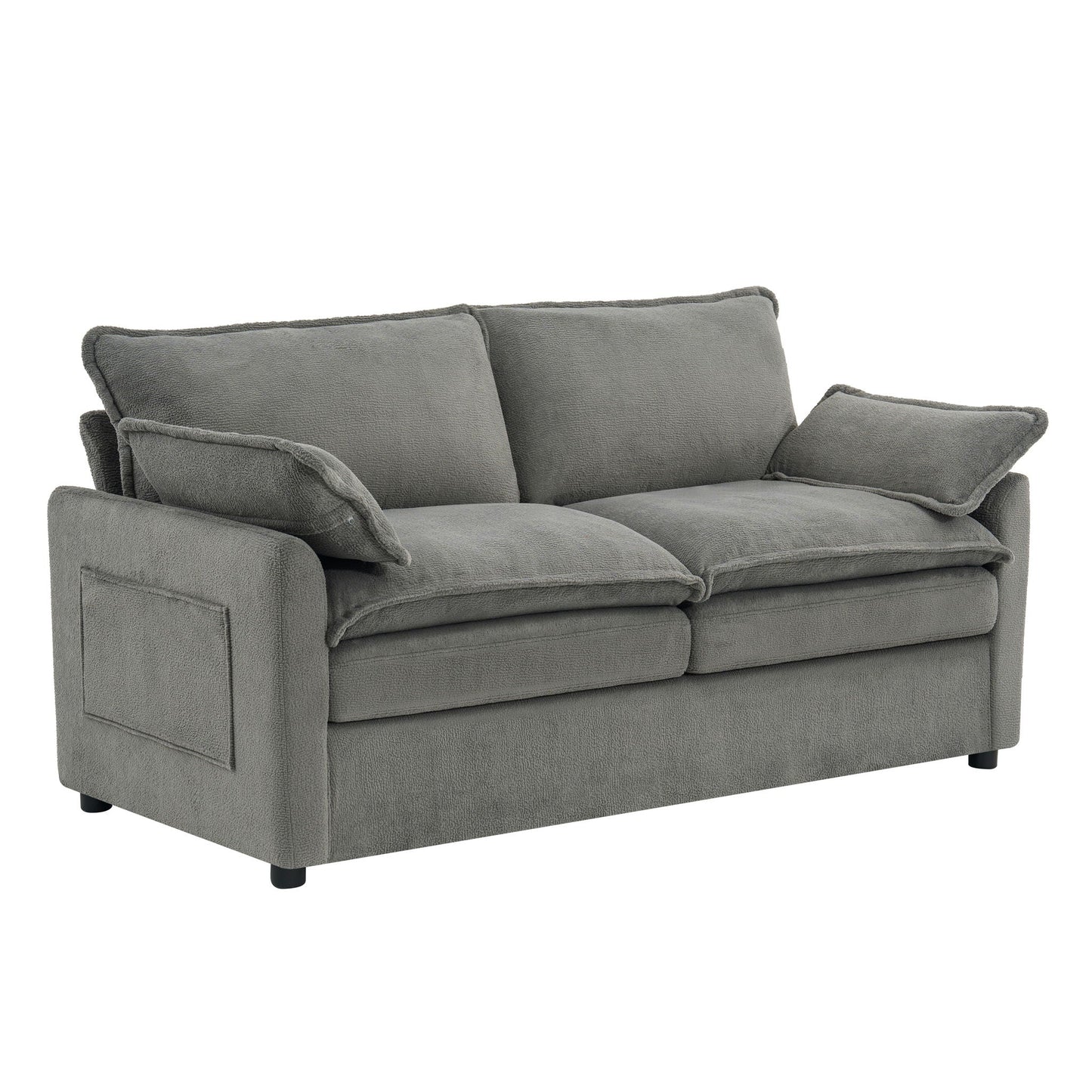 Modern Loveseat Sofa, Upholstered Couch With Side Storage Pockets