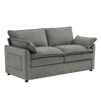 Modern Loveseat Sofa, Upholstered Couch With Side Storage Pockets
