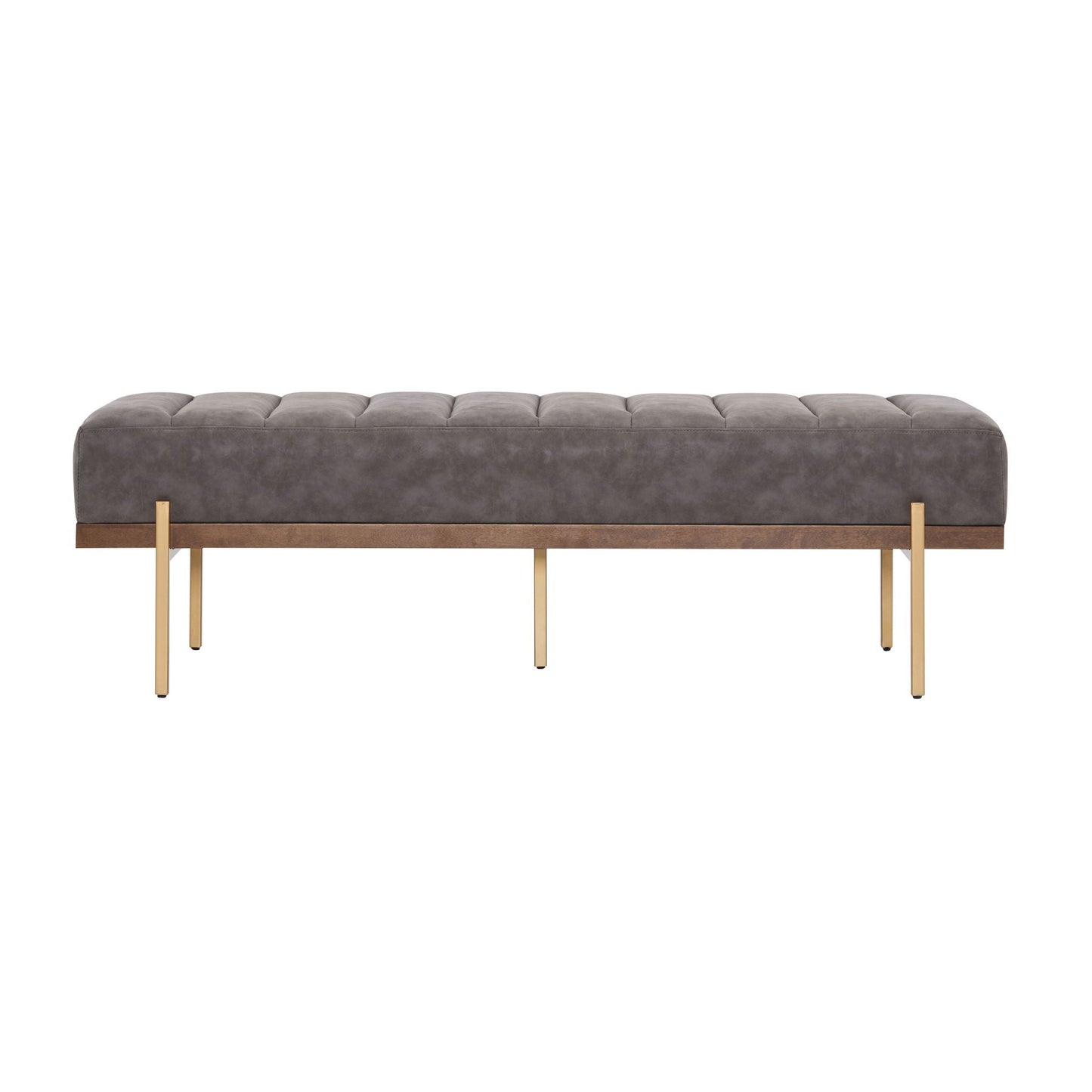 Thorian Luxury Upholstered Ottoman Bench with Channel Tufting and Metal Base