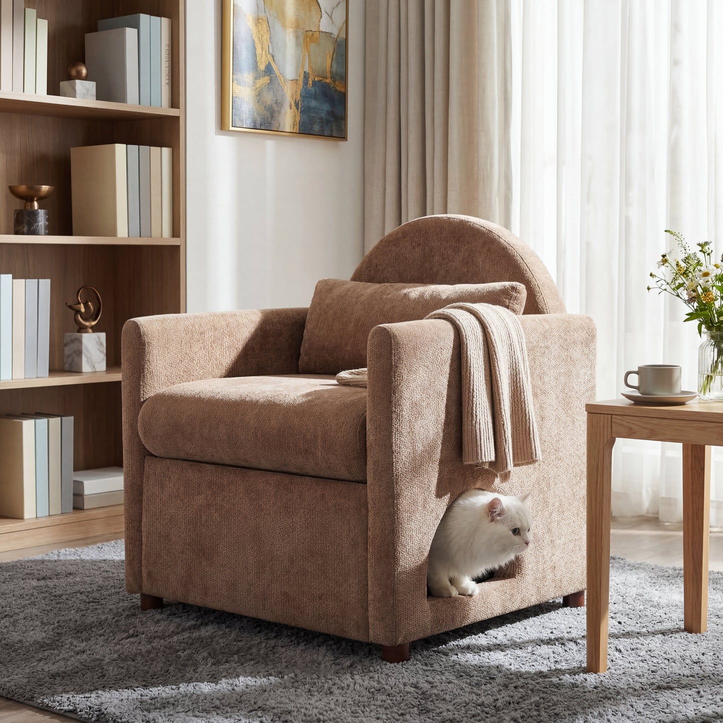 Coffee Pet Friendly Accent Chair with Hidden Pet Nook