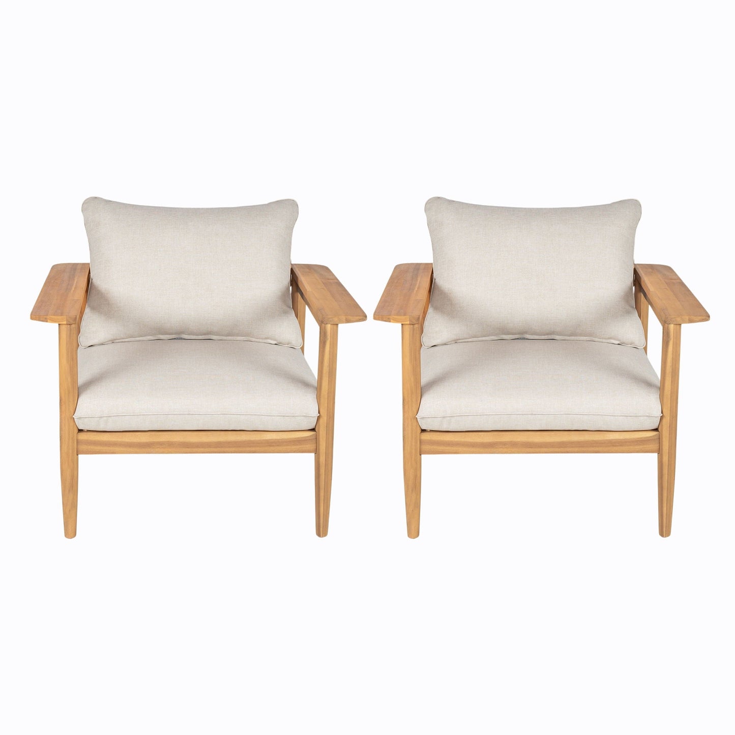 Terassi Outdoor Lounge Chair Set of 2 with Cushions - Beige / Light Teak