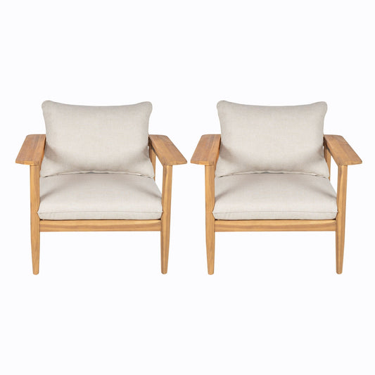 Terassi Outdoor Lounge Chair Set of 2 with Cushions - Beige / Light Teak