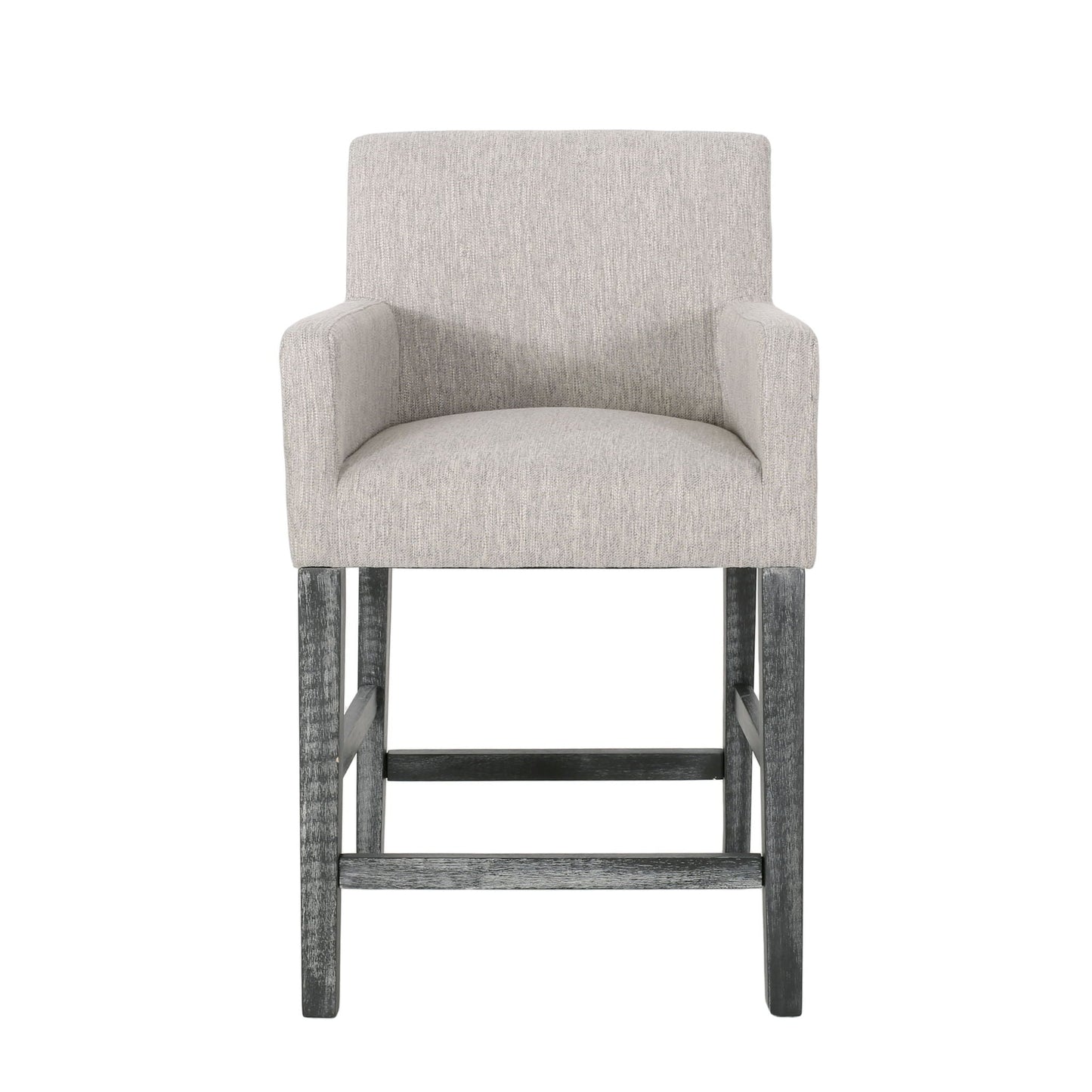 Charmed Upholstered Counter Stool with H-Frame Base and Round Arms