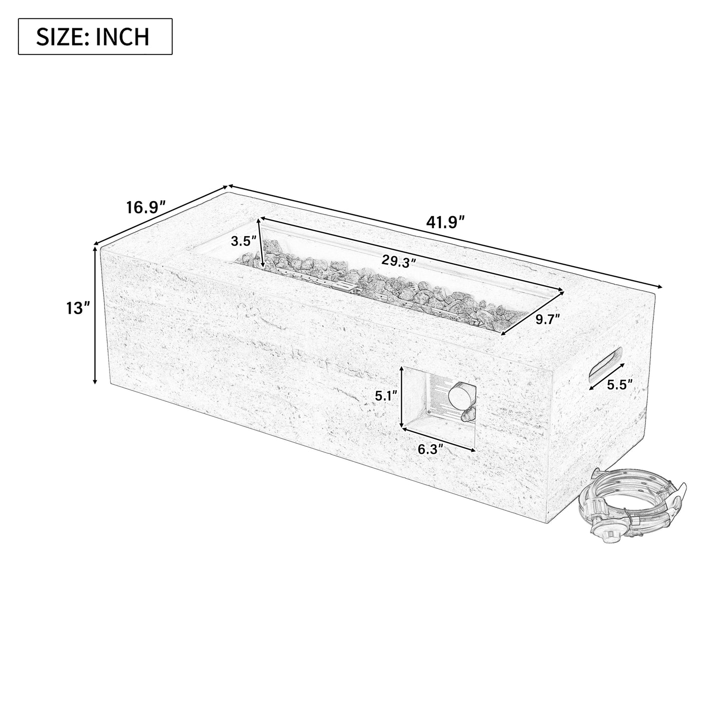 U_STYLE Outdoor Rectangular Propane Fire Pit 41.9" 40000 BTU