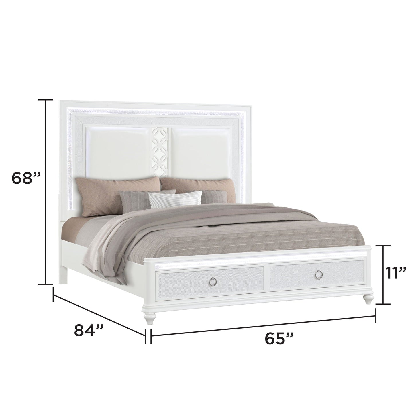 Abigale - Bed & LED Lighting And 2 Drawer Storage Footboard