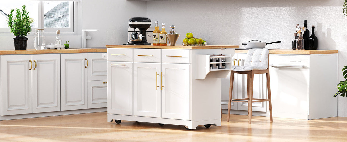 K&K 59.3" Kitchen Island with Storage & Rolling Cart
