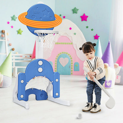 3 in 1 Height Adjustable Kids Basketball Hoop Set with Balls-Blue