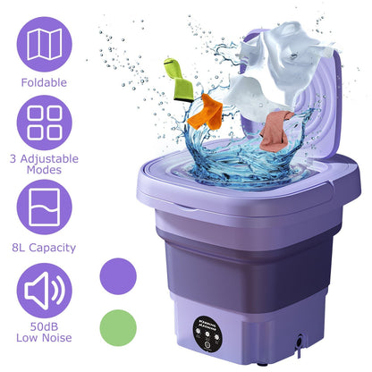 Portable Washing Machine Foldable Laundry Machine with Detachable Drain Basket 3 Modes Electric Clothes Washer for Underwear Socks Towels Baby Clothes