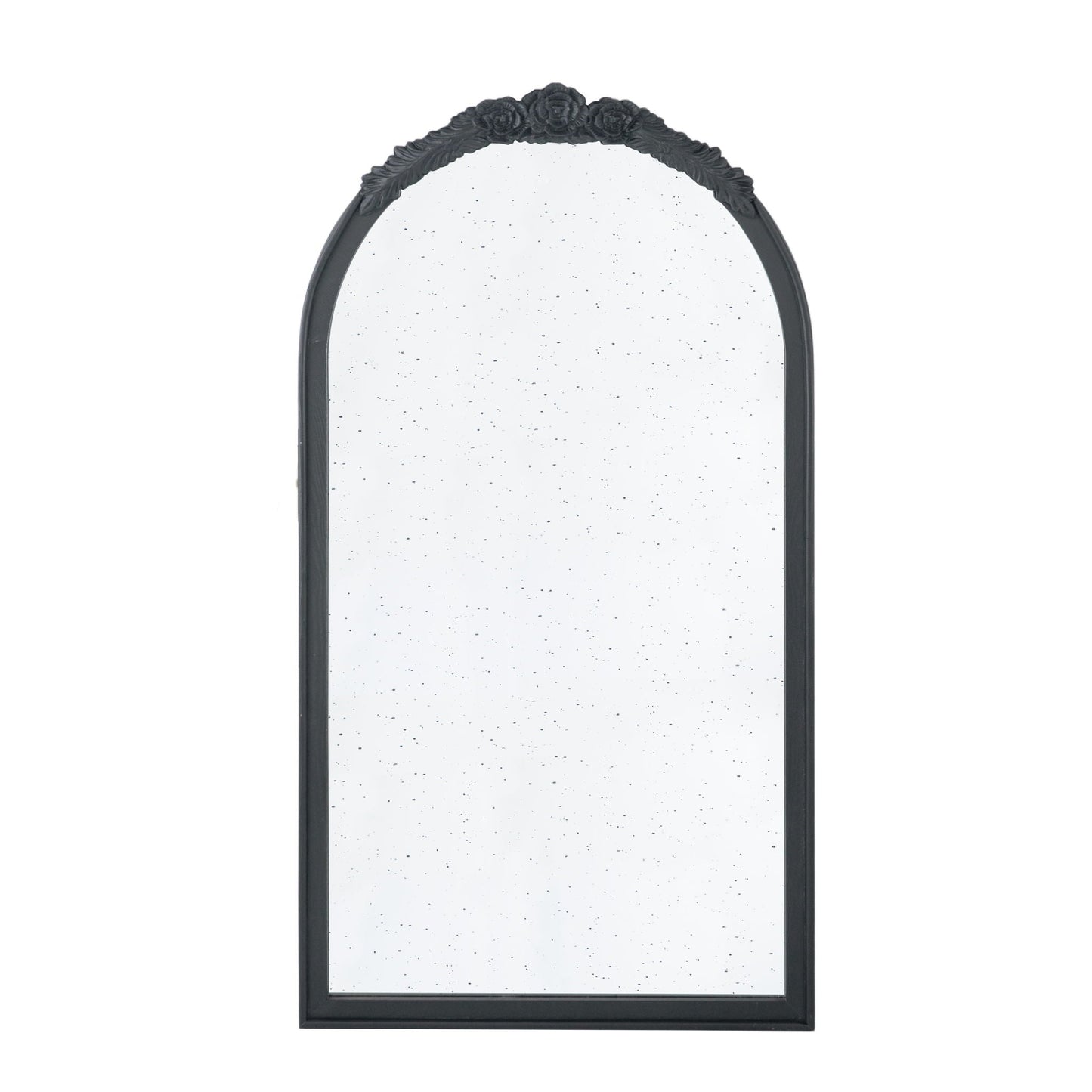 Hand Carved Rose Antique Mirror Frame, Wood Arch Mirror Wall Decor For Living Room