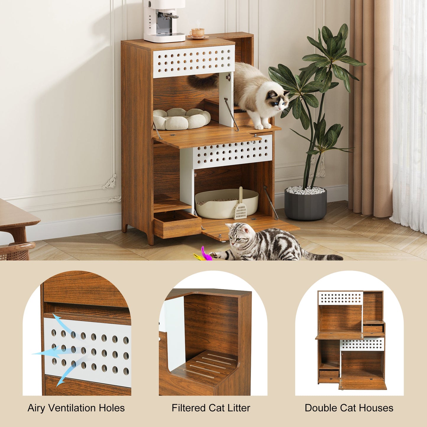 Modern 2-in-1 Cat Furniture, Litter Box Enclosure Side Table