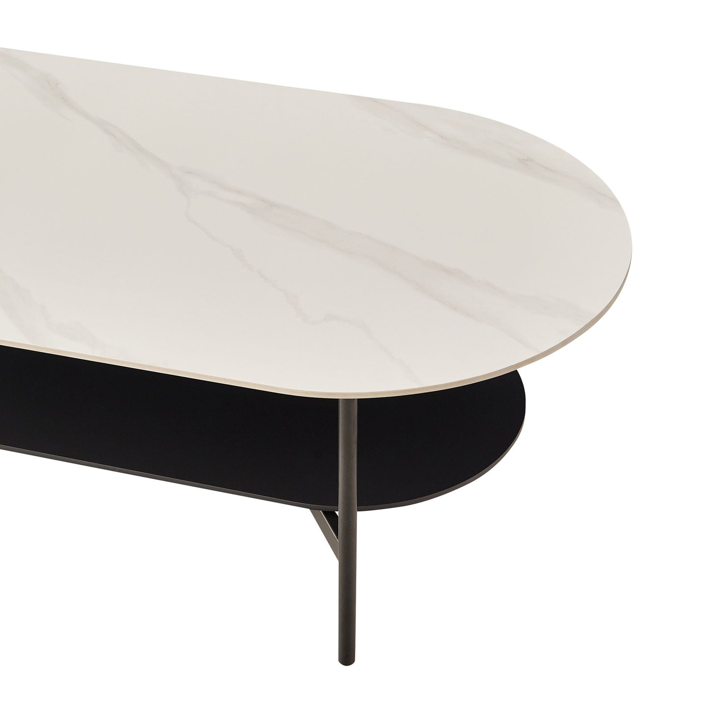 Contemporary Coffee Table Sintered Stone Surface With Ceramic Finish Double Layer Design Base Matte Shelf Modern Living Room Center Table - White / Gray