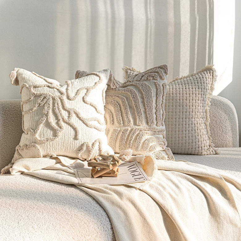 Sofa Throw Pillowcase Cream Color Three-dimensional Embroidery