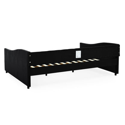 Upholstered Tufted Daybed With 2 Drawers, Waved Arms