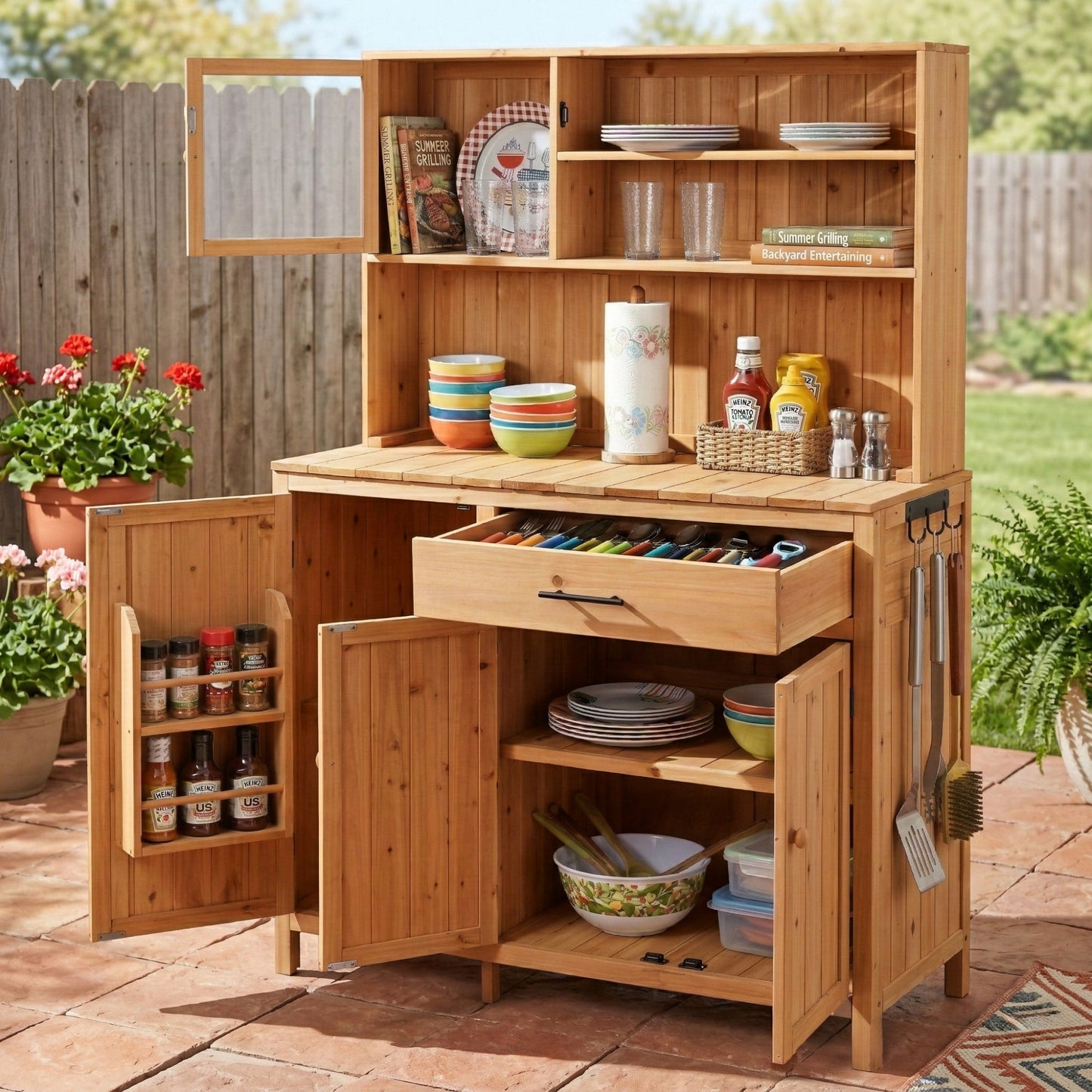 TOPAMX Potting Bench with Hutch, Solid Fir Wood Garden Workstation