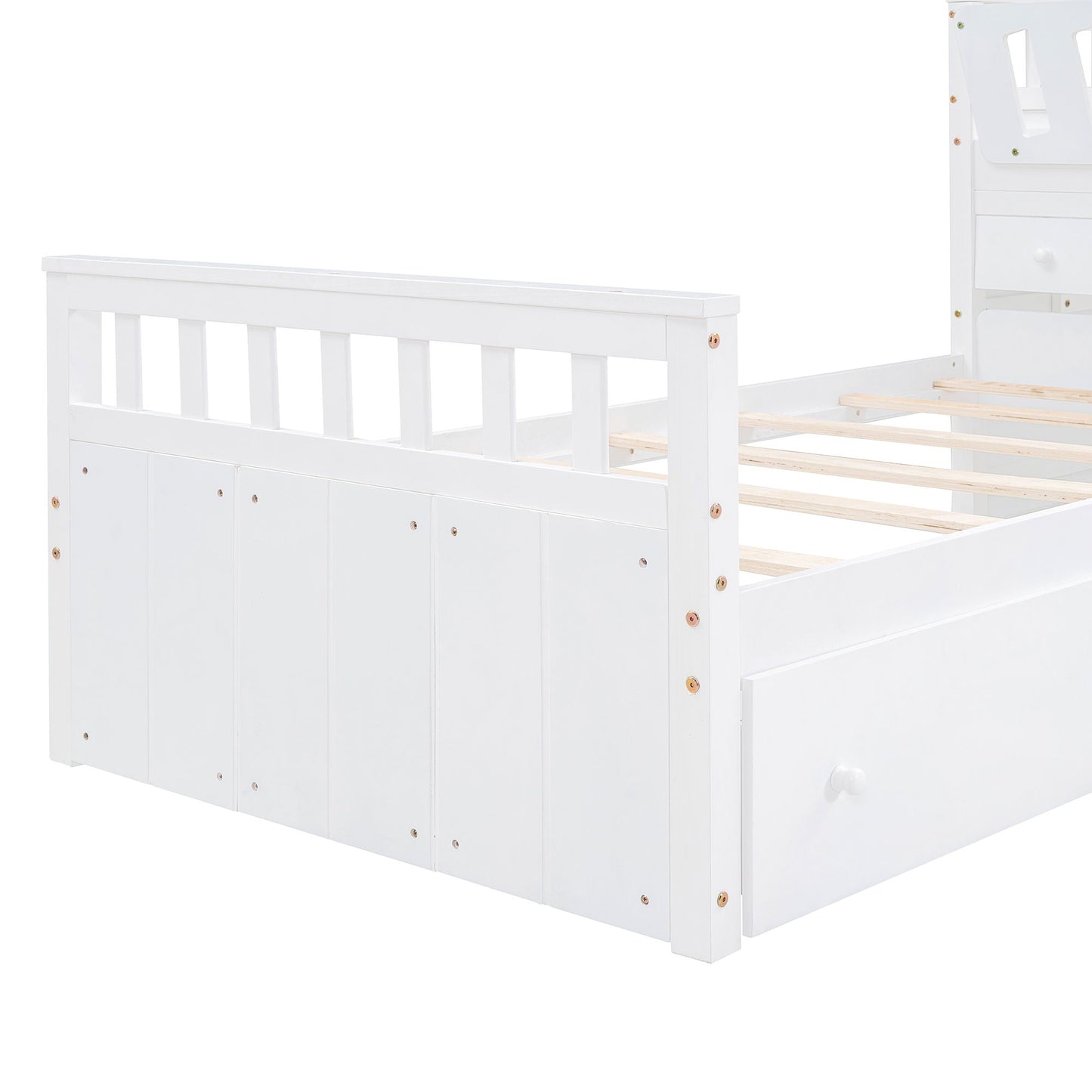 Loft Platform Bed With 7 Drawers And Full Guardrails, Modern L Shaped Space Savin