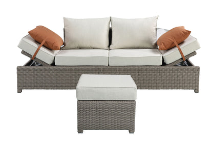Salena All Weather Wicker Patio Sofa & Ottoman with 2 Toss Pillows