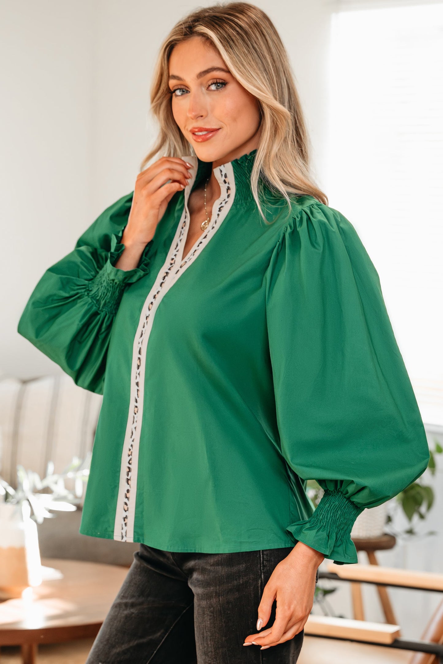 Everly Flounce Sleeve Trim Blouse