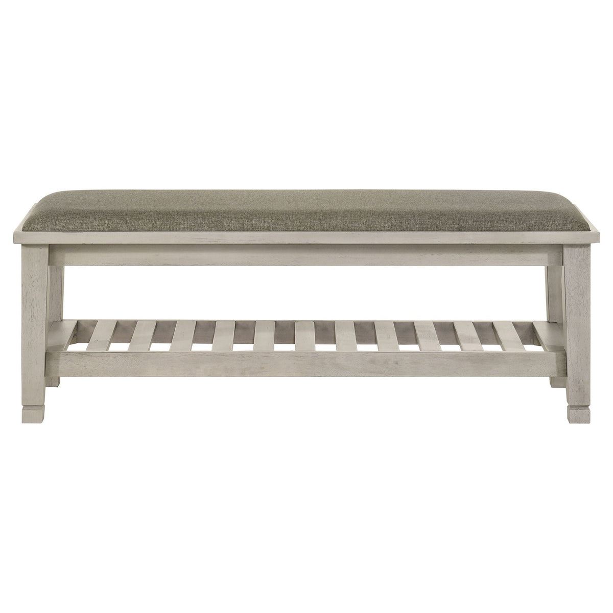 Franco Fabric Upholstered Bench with Shelf Distressed White