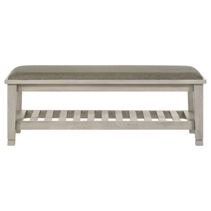 Franco Fabric Upholstered Bench with Shelf Distressed White