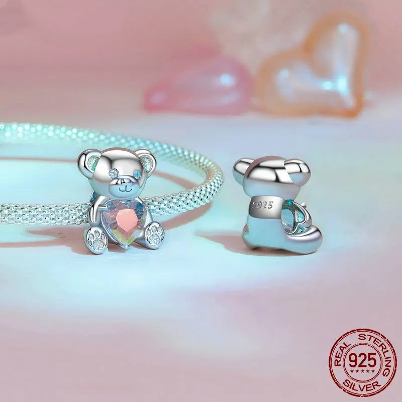 Valentine's Day Cute Bear Love Beaded S925 Sterling Silver Diy Scattered Beads Girlfriend's Accessories