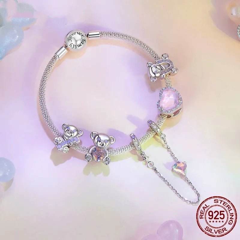 Valentine's Day Cute Bear Love Beaded S925 Sterling Silver Diy Scattered Beads Girlfriend's Accessories