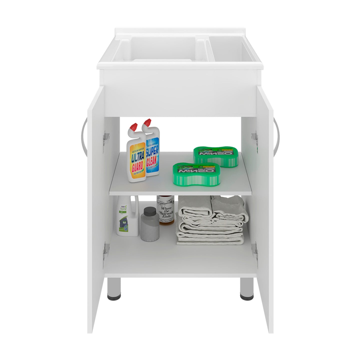 Demolotion Utility Sink Cabinet with Dual Compartments and Storage