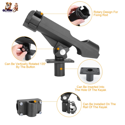 Boat Fishing Pole Rod Holder 360¡ Rotatable Kayak Side Rail Mount Adjustable Folding Rod Holder w/ Large Clamp