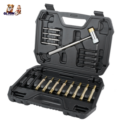 19Pcs Hammer Punch Set Drift Pin Punch Kit w/ Brass Chromium Plastic Punches for Gunsmithing Maintenance Armorers Watch Jewelry Craft w/ Portable Stor
