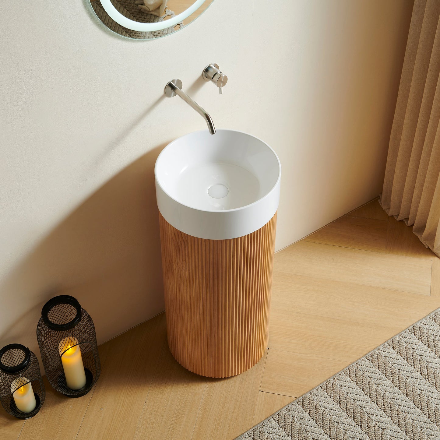 JINBO 16" Freestanding Cylindrical Bathroom Vanity Cabinet