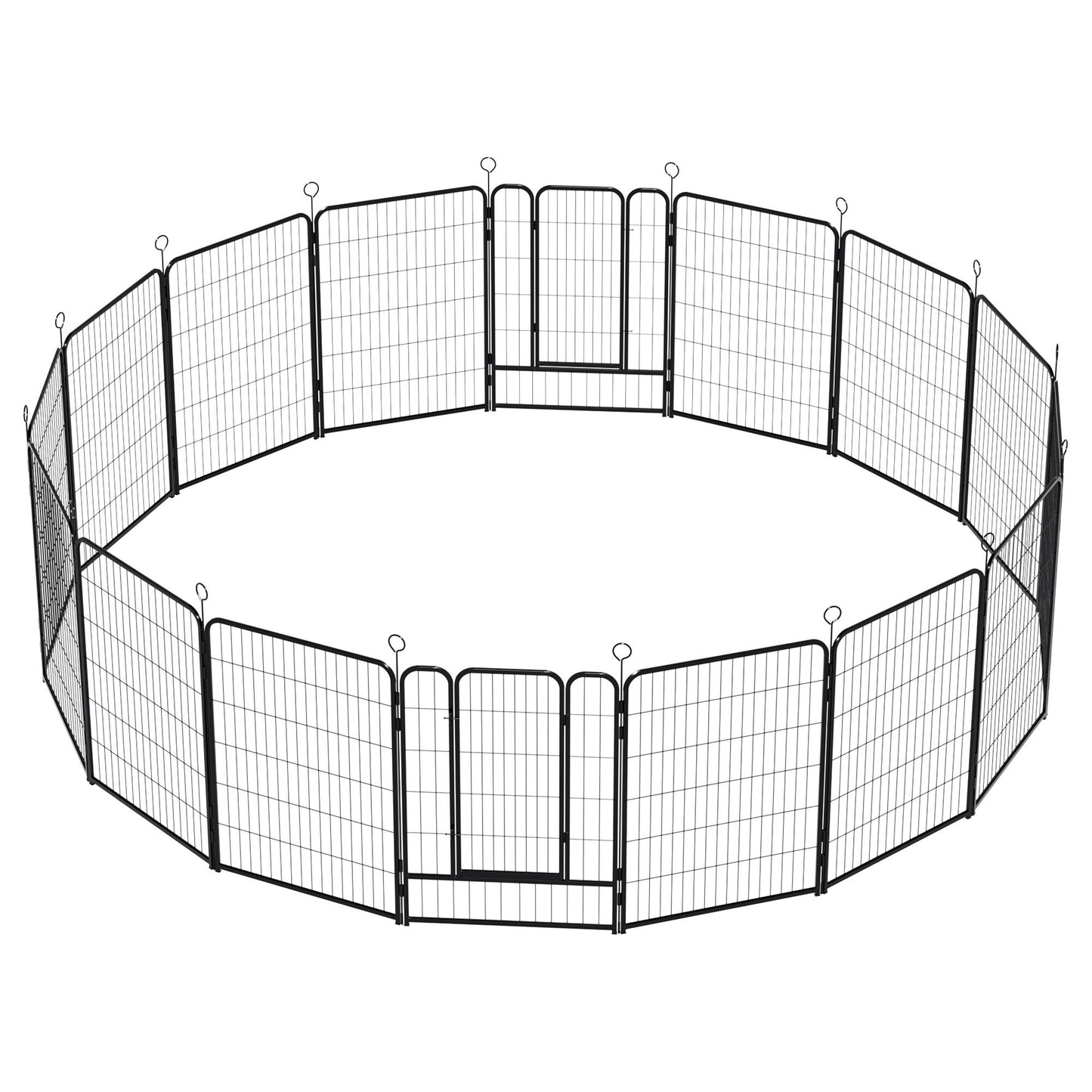 Dog Playpen, 16 Panels Pet Exercise Pen Indoor / Outdoor Fence With Anti Skid Base - Black