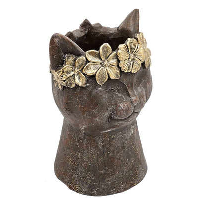 8.5x7.7x12.4" Magnesium Cat Statue Planter with Textured Finish