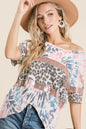 BiBi Tie Dye Terry Top with Leopard and Sequins Block