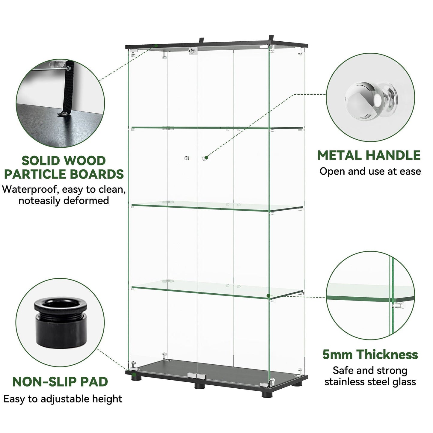 Display Cabinet With Shelf Double Doors And Lock